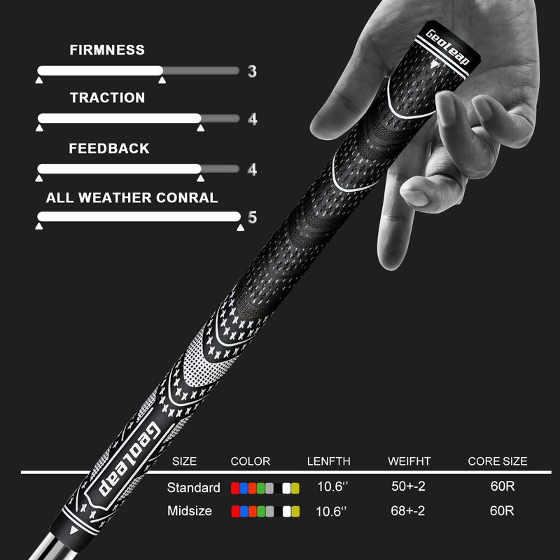 Geoleap Golf Grips Set of 13- Cord Rubber Compound Material, Hybrid Golf Club Grips, All Weather Performance.(Black, Standard) - Image 5